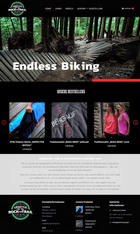 Mountain Bike Clothing Shop Website, black and red colortheme
