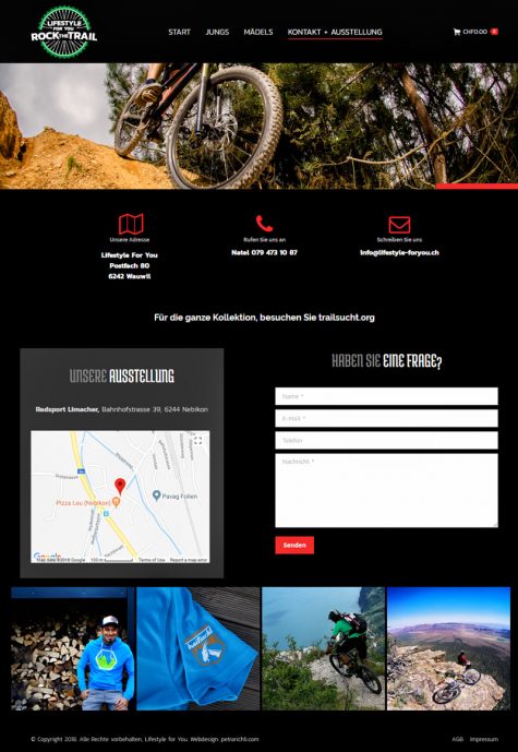 Mountain Bike Clothing Shop Website, contact page webdesign