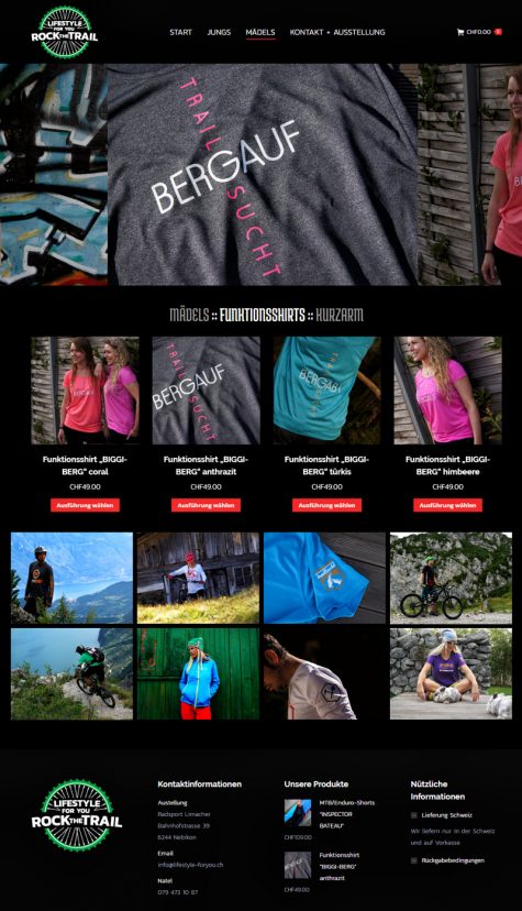 Mountain Bike Clothing Shop Website, black and red colortheme