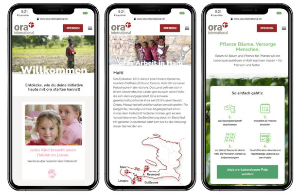 Hilfsorganisation Webseite Handy Ansicht